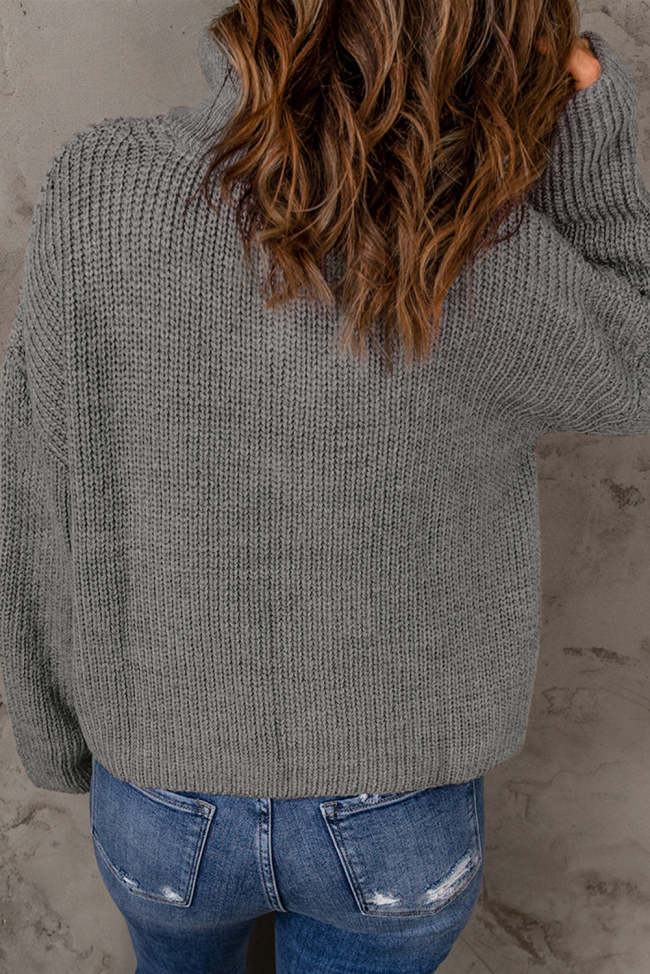 Women's Sweater Half Zip Rib-Knit Dropped Shoulder Sweater