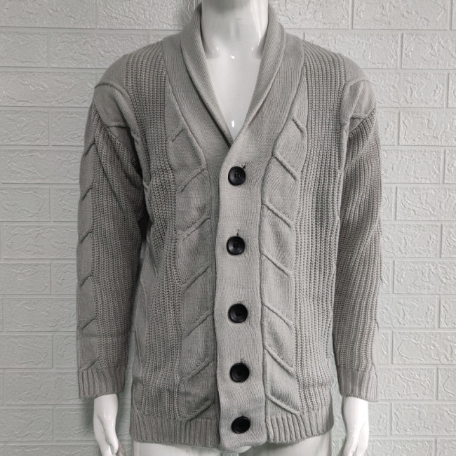Men's Shawl Collar Cardigan Sweater Winter Cable Knit Sweater Outwear