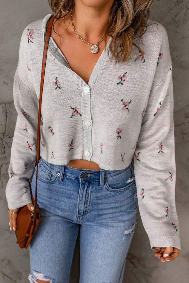 Women's Sweater Cardigan Floral Button Down Cropped Cardigan