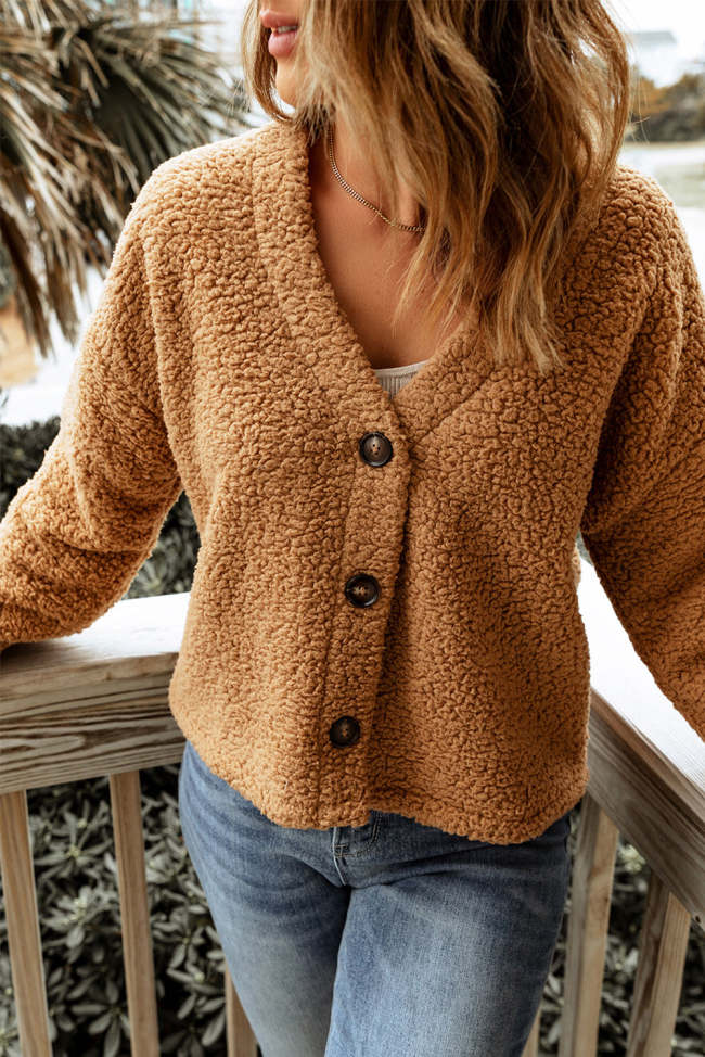 Women's Sweater Cardigan V-Neck Button Front Teddy Cardigan