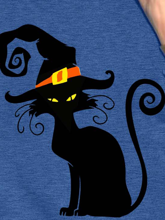 Women Black Cat Witch Loose Halloween Casual Sweatshirts