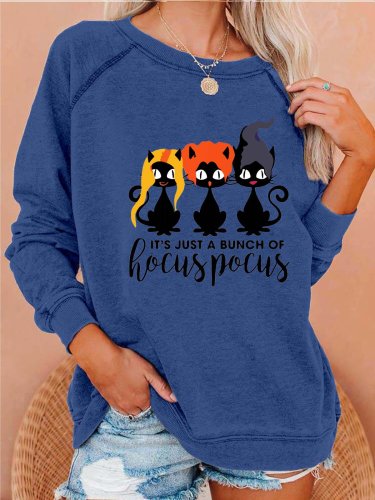 Women Halloween Black Cats Crew Neck Casual Sweatshirts