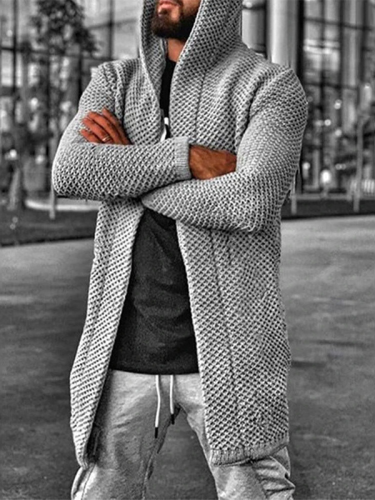 Men's Long Cardigan Sweater Knit Winter Hooded Sweater Jacket Coat