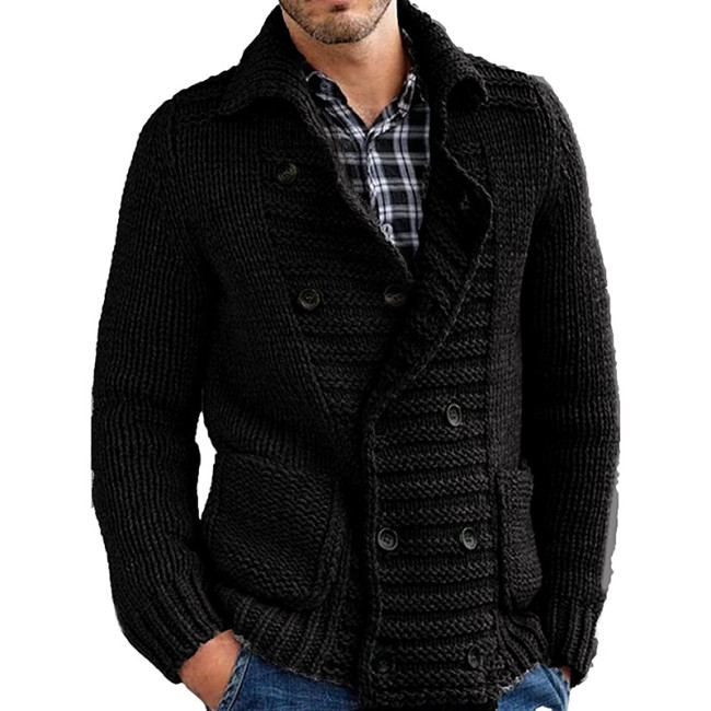 US$ 48.99 - 2022 Mens Knitted Sweater Solid Color Lapel Winter Warm ...