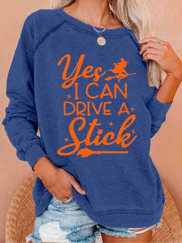 Funny Women Yes I Can Drive A Stick Crew Neck Halloween Sweatshirts