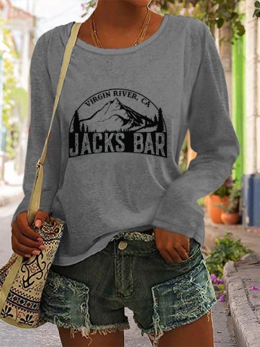 Women's River Bar Print Casual Long Sleeve Crew Neck T-Shirt