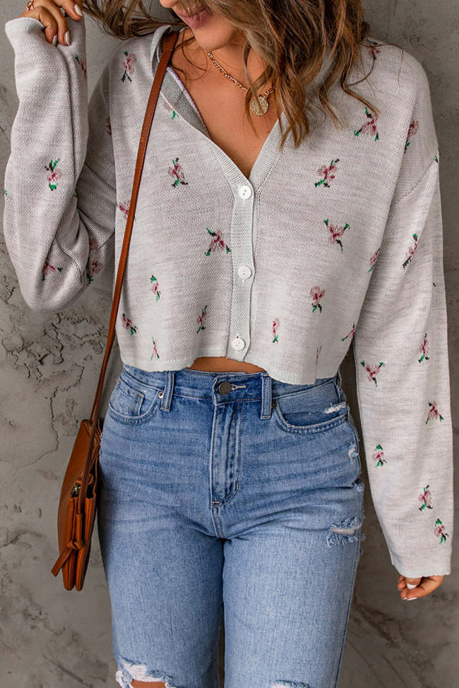 Women's Sweater Cardigan Floral Button Down Cropped Cardigan