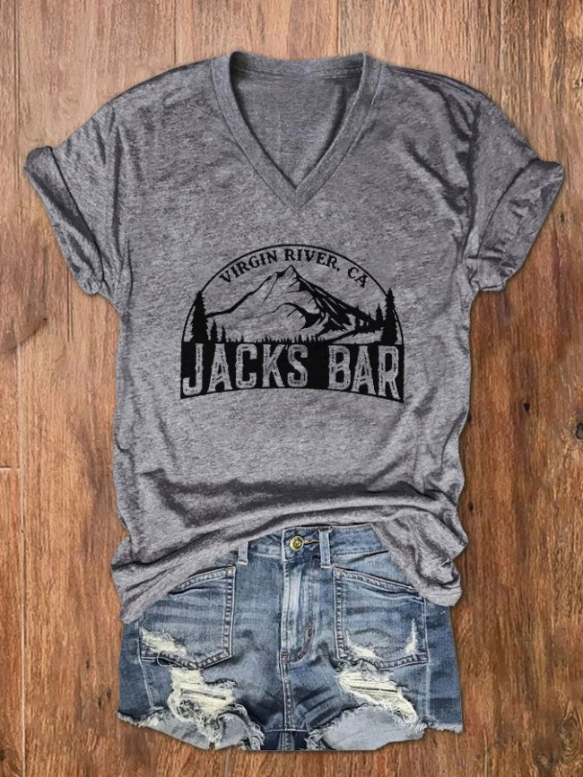 US$ 20.99 - Women's River Bar Print V-Neck T-Shirt - www.zicopop.com