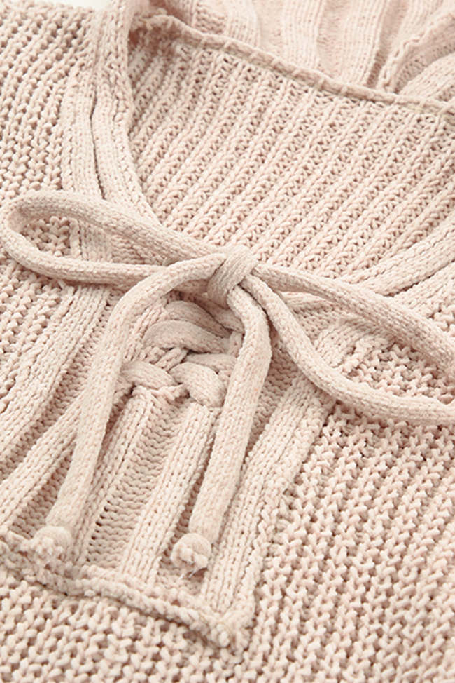 Women's Sweater Rib-Knit Distressed Hooded Sweater