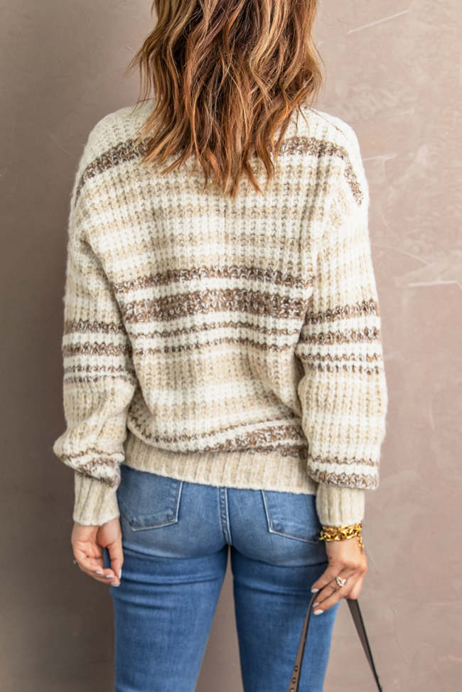 Women's Sweater Multicolored Stripe V-Neck Sweater