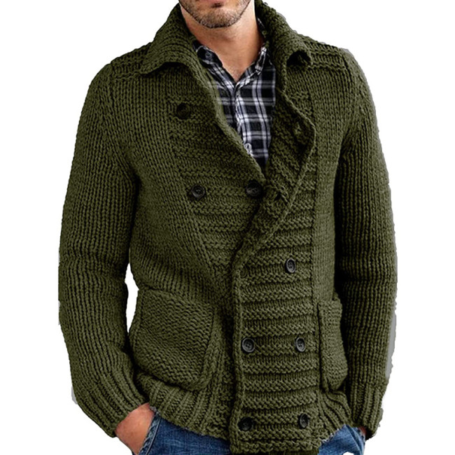 2022 Mens Knitted Sweater Solid Color Lapel Winter Warm Jacket