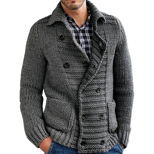 2022 Mens Knitted Sweater Solid Color Lapel Winter Warm Jacket