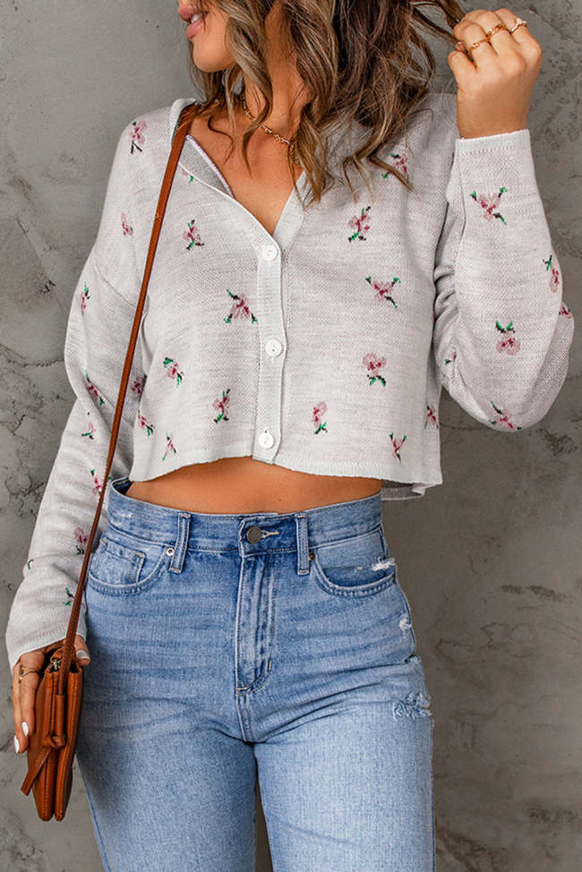 Women's Sweater Cardigan Floral Button Down Cropped Cardigan