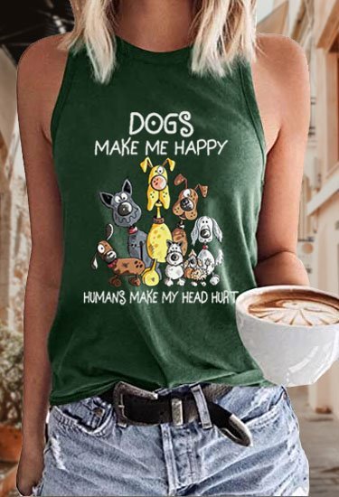 Women's Dogs Make Me Happy Humans Make My Head Hurt Print Sleeveless T-Shirt