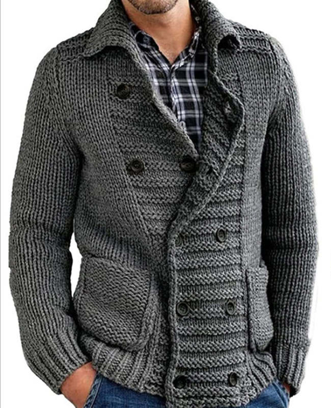 2022 Mens Knitted Sweater Solid Color Lapel Winter Warm Jacket