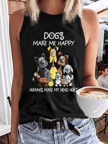 Women's Dogs Make Me Happy Humans Make My Head Hurt Print Sleeveless T-Shirt