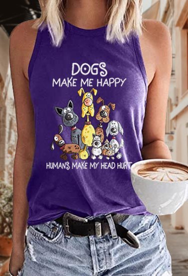 Women's Dogs Make Me Happy Humans Make My Head Hurt Print Sleeveless T-Shirt