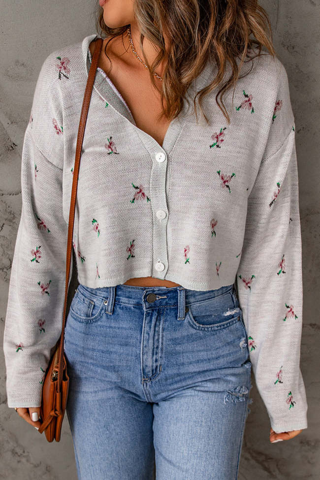 Women's Sweater Cardigan Floral Button Down Cropped Cardigan