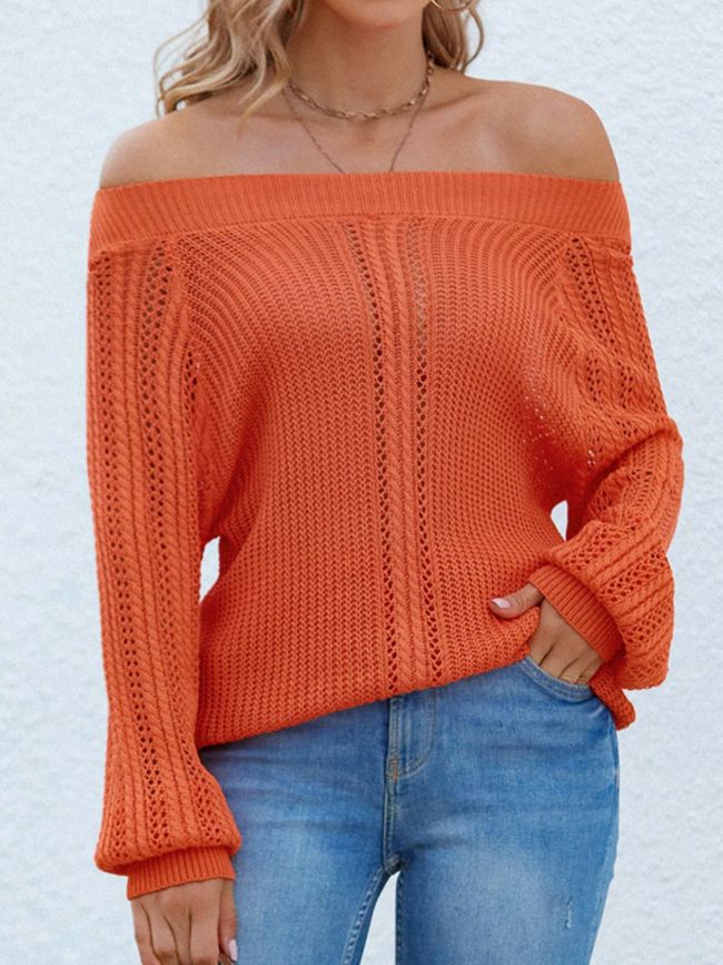 Women's Sweater Mixed Knit Off-Shoulder Tunic Sweater