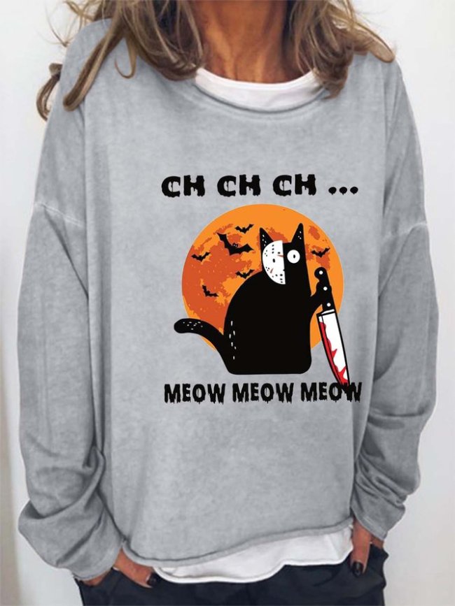 Women Halloween Bats Black Cat Casual Sweatshirts