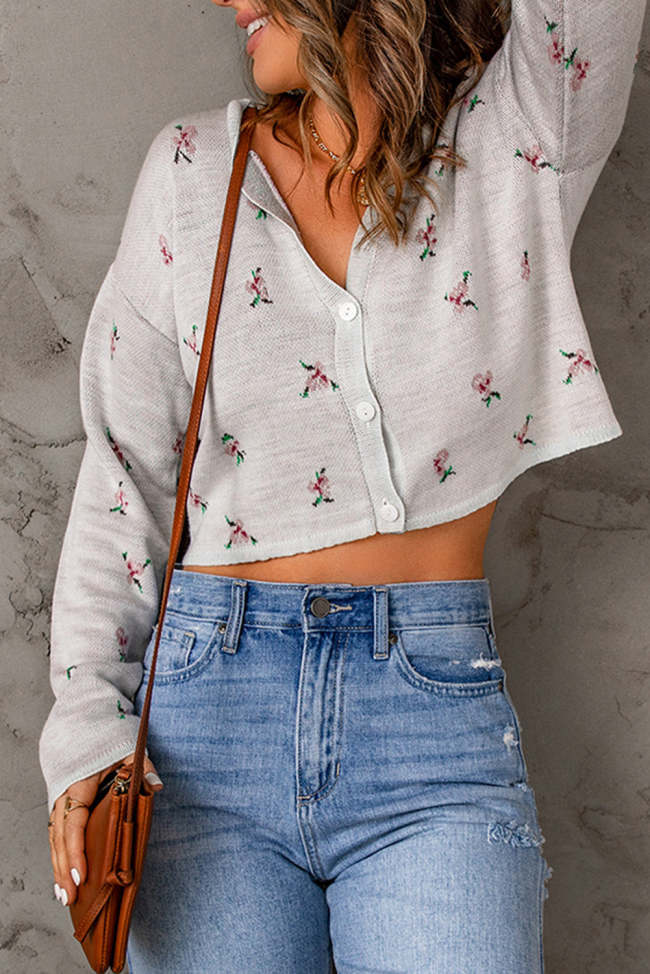 Women's Sweater Cardigan Floral Button Down Cropped Cardigan
