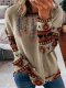 Women's T-Shirts Vintage Western Style Print Round Neck Long Sleeve T-Shirt