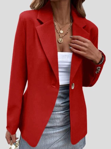 Women's Jacket Solid Lapel One Button Blazers Coat