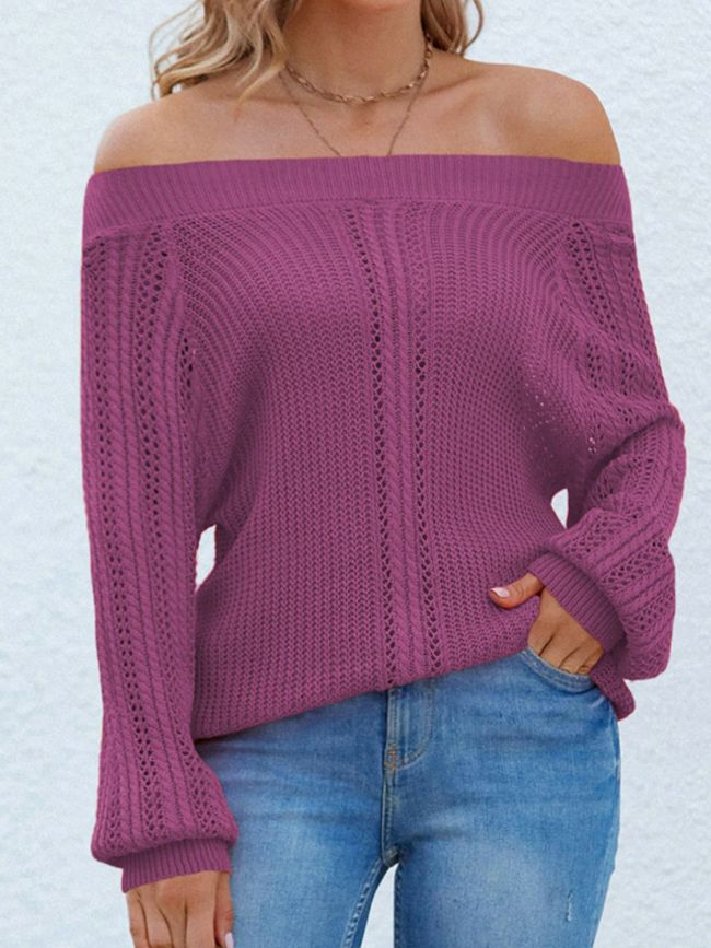 Women's Sweater Mixed Knit Off-Shoulder Tunic Sweater