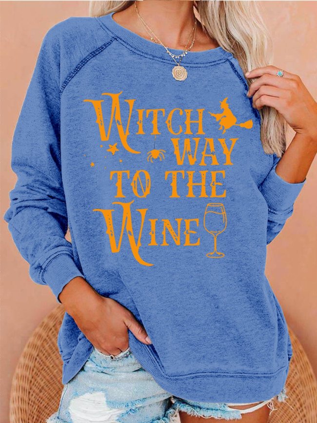 Womens Witch Way To The Wine Casual Helloween Sweatshirts