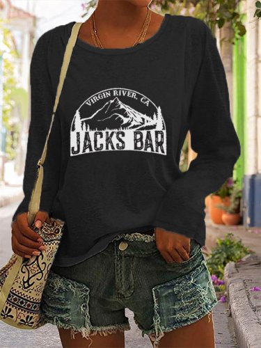 Women's River Bar Print Casual Long Sleeve Crew Neck T-Shirt
