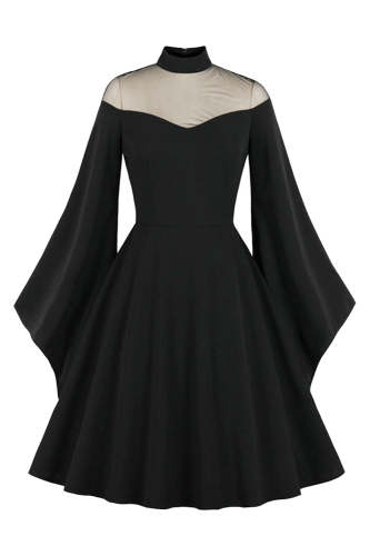Halloween Dress Black Vampire Retro Dress Angel Sleeve Solid Color Party Dress