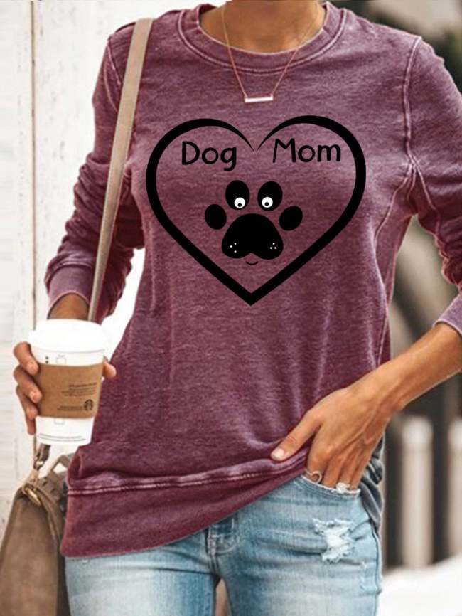 Dog Mom Heart Graphic Print Long Sleeve Crew Neck Women's Sweatshirts