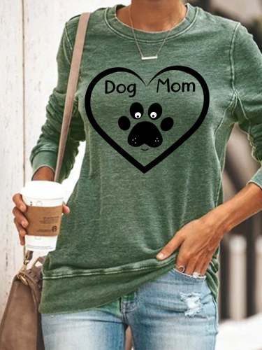 Dog Mom Heart Graphic Print Long Sleeve Crew Neck Women's Sweatshirts