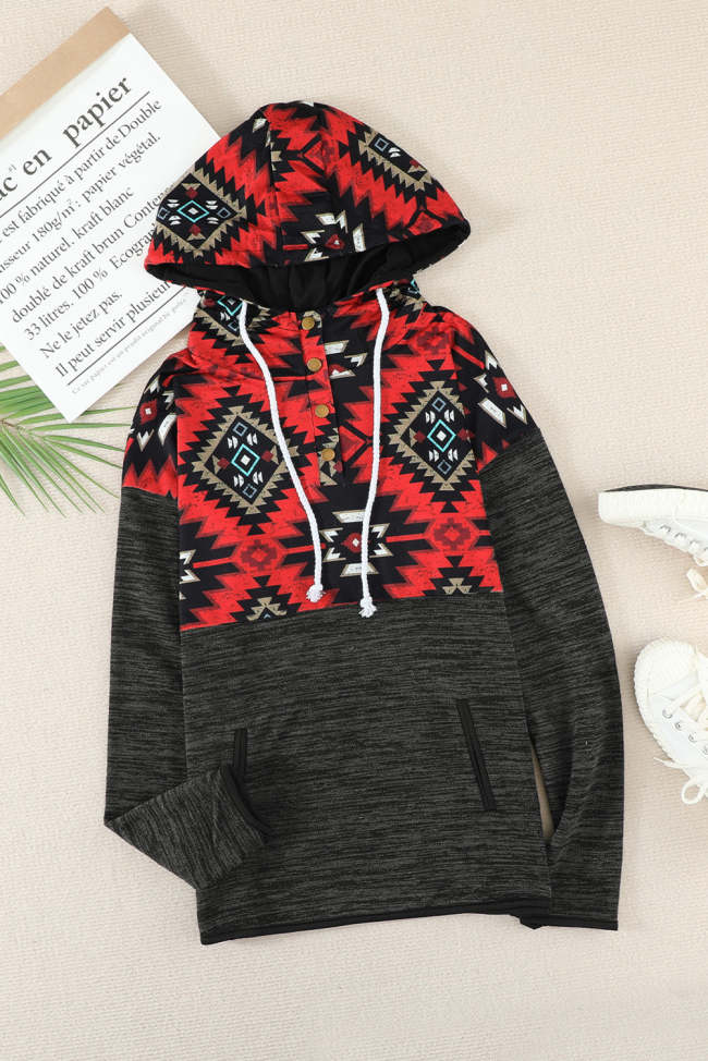 Aztec Tribal Geometric Print Hoodies with Pocket