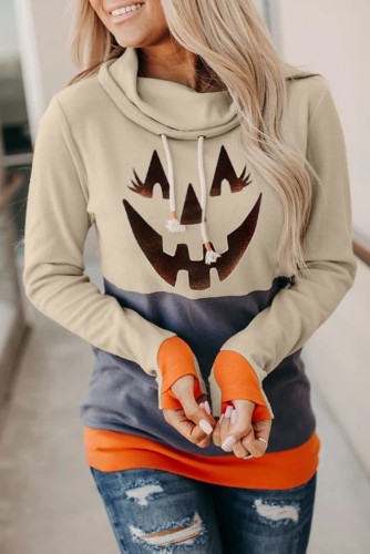Women's Hoodies Halloween Inspired Pumpkin Graphic High Neck Long Sleeve Hoodies