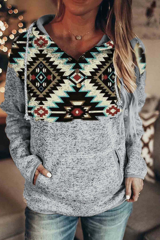 Aztec Tribal Geometric Print Hoodies with Pocket