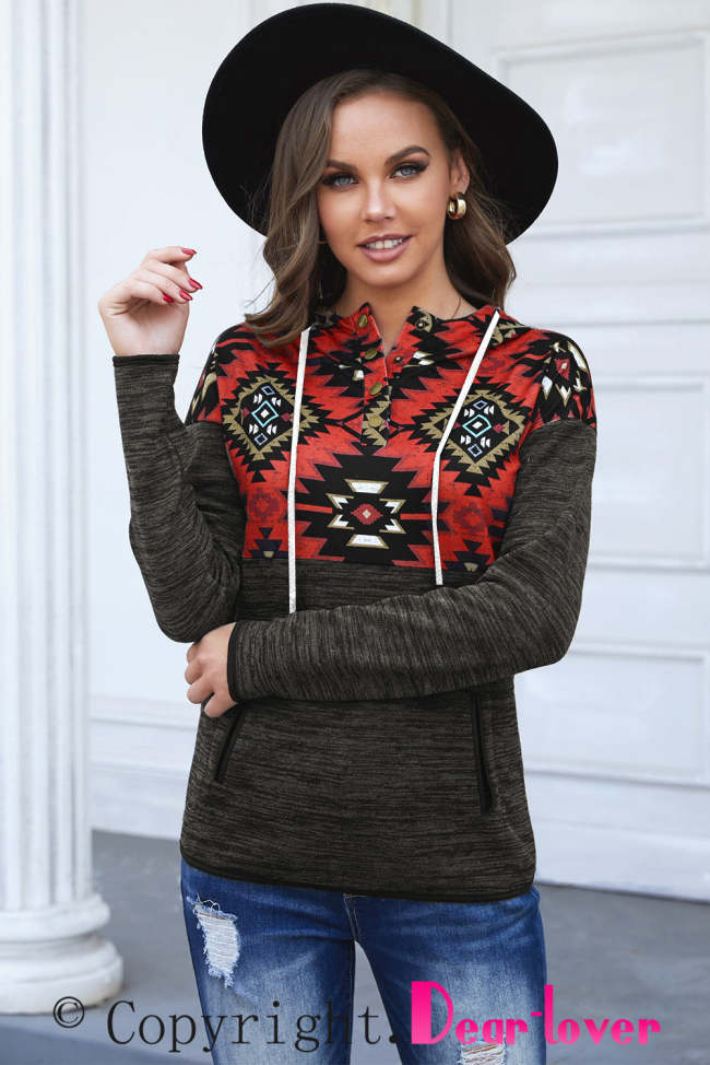 Aztec Tribal Geometric Print Hoodies with Pocket