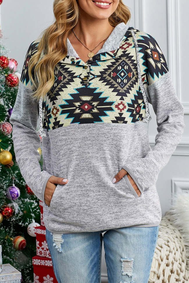 Aztec Tribal Geometric Print Hoodies with Pocket