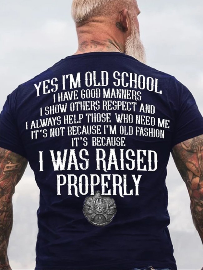 Yes I'm Old School Letter Quotes Back Printed Men's Short T-shirt