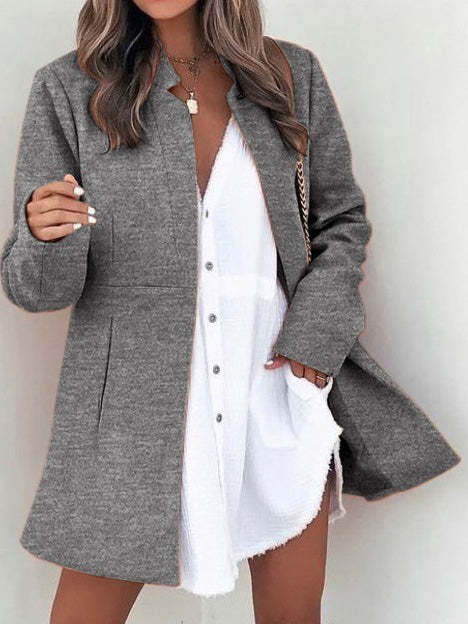 Women's Coats Solid Pocket Slim Fit Wool Coat