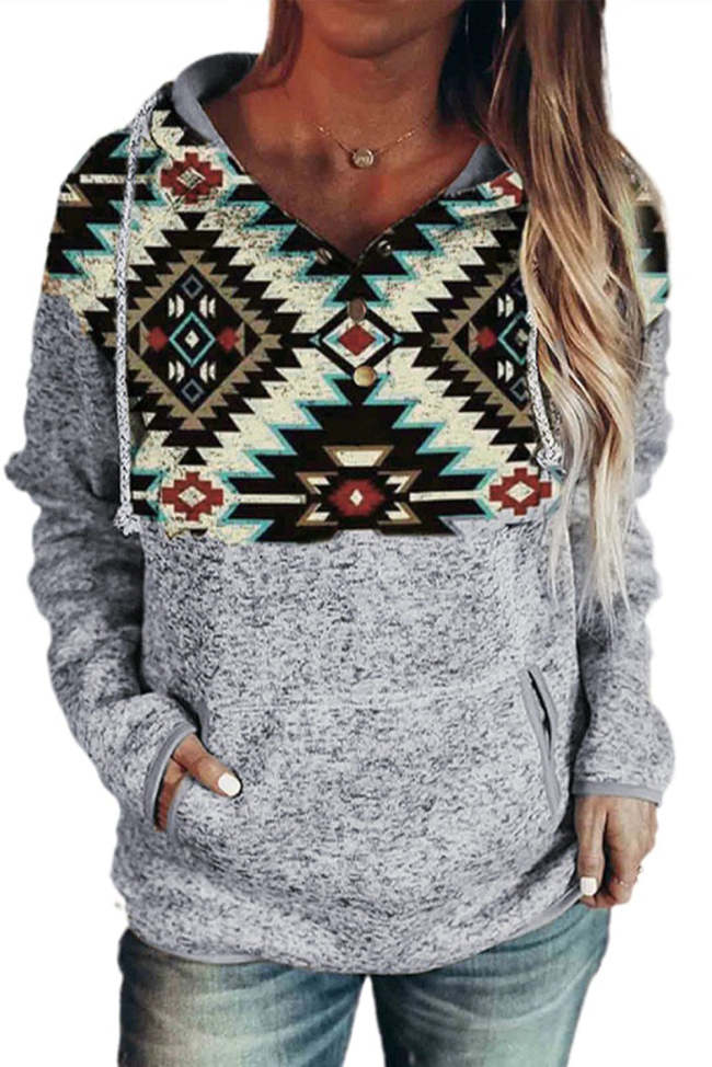 Aztec Tribal Geometric Print Hoodies with Pocket