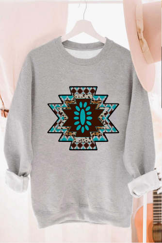 Wome's Western Style Aztec Tribal Pattern Gray Sweatshirt