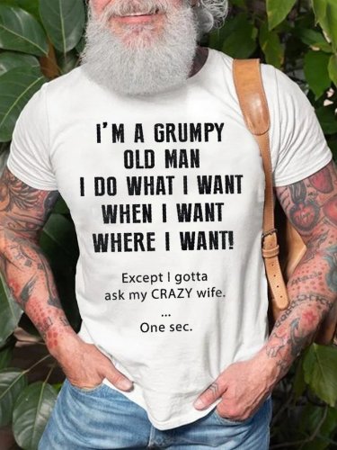 Funny Old Man Short Sleeve Round Neck Cotton Short sleeve T-shirt