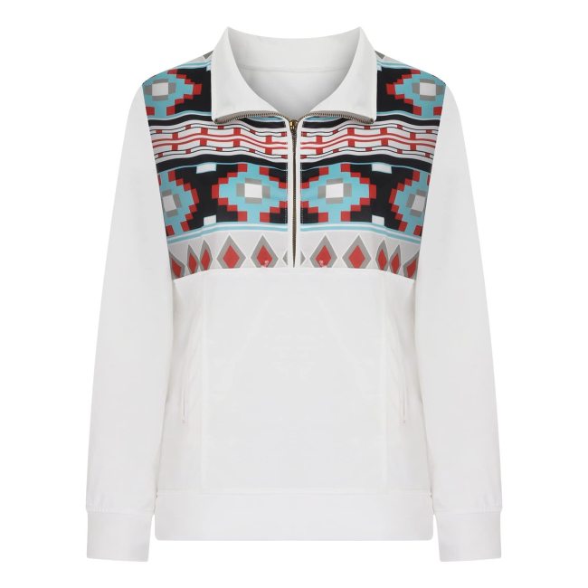Women's Sweatshirt West Aztec Geometric Pattern Long Sleeve V Neck Cotton-Blend Sweatshirt