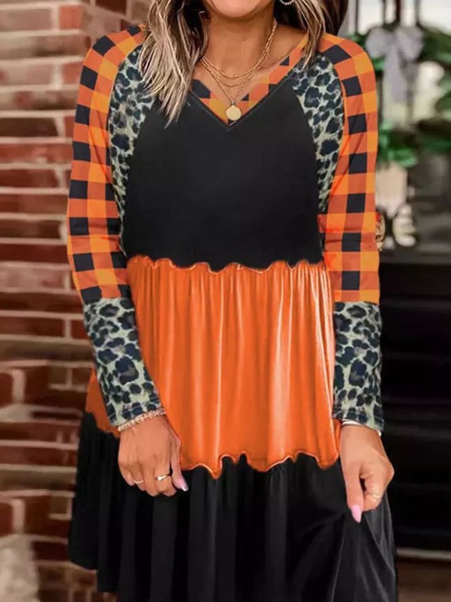 Casual Pumpkin Print Long Sleeve Dress