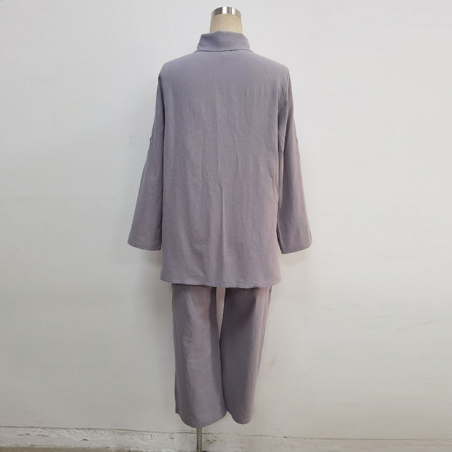 Cotton Linen Shirt & Pants Relaxed Fit S-5XL Pants & Long Sleeve Shirt Suit Cotton Linen Two-piece Matching Set