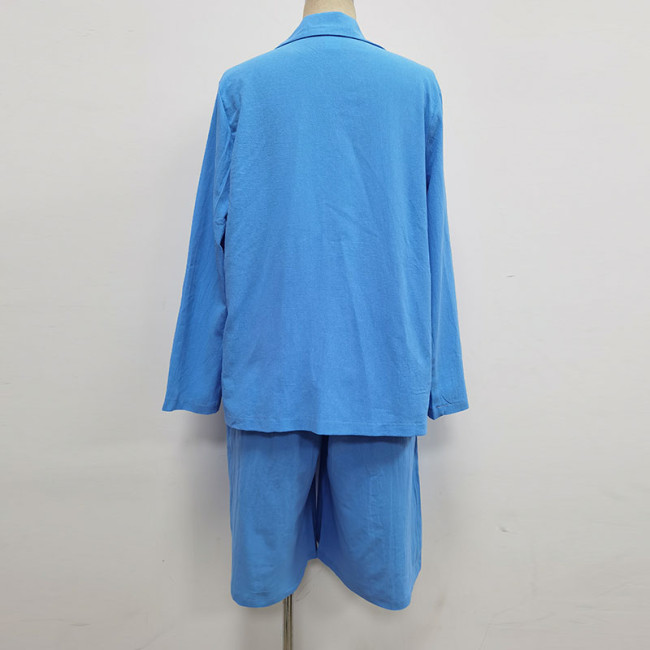 Cotton Linen Shirt & Pants Relaxed Fit S-5XL Capri Pants & Long Sleeve Shirt Suit Cotton Linen Two-piece Matching Set
