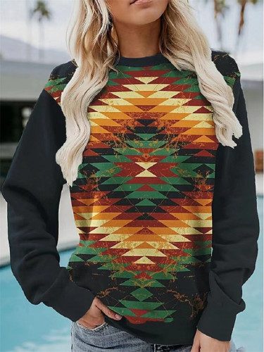 Women's Aztec Geometric Ethnic Indian Pattern Long Sleeve Sweatshirt Tribal Western Sweatshirt