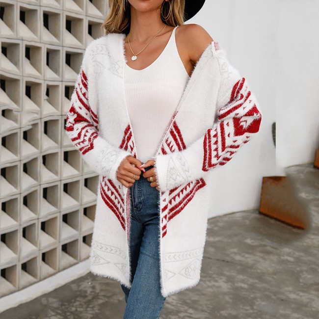 Women Overcoat Plus Size Warm Printing Long Sleeve Open Front Winter Cardigan Outwear Hoodies Sweater Coat