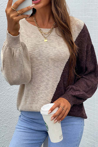 Color Block Balloon Sleeve Knitted Sweater